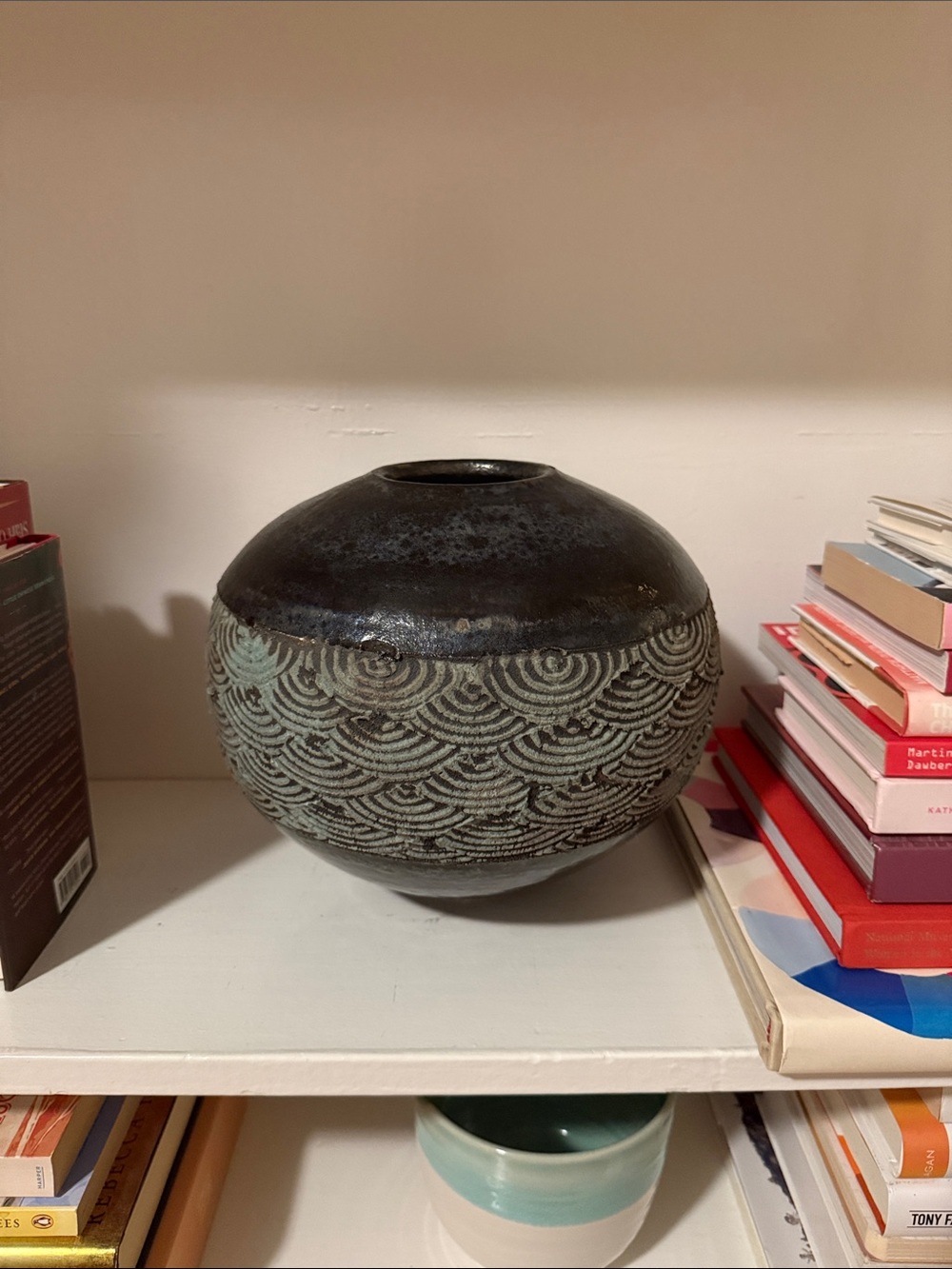 Handmade Ceramic Decorative Vase in Black and Pale Green